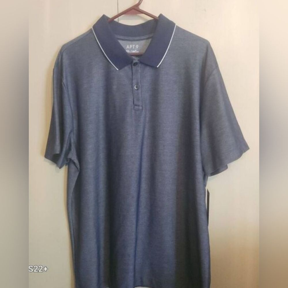 Apt. 9 Men's Heather Navy Polo w Contrast Collar Trim - Smart Temp & Cooling